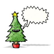 cartoon christmas tree with speech bubble