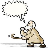 cartoon old man shaking stick