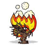 cartoon flaming tree