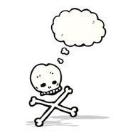 cartoon skull and crossbones with thought bubble