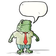 cartoon toad with speech bubble and suit