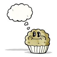 cartoon muffin with thought bubble