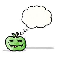 cartoon apple with thougth bubble