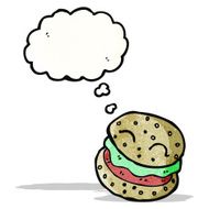 cartoon burger with thought bubble