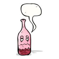cartoon half empty wine bottle with face N2