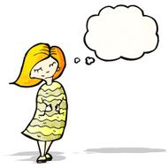 cartoon hippie woman with thought bubble