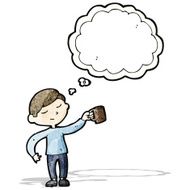 cartoon man with cup of coffee