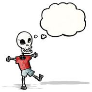 cartoon skeleton with thought bubble N10