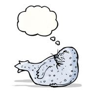 cartoon seal with thougth bubble