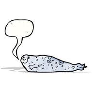 cartoon seal with speech bubble N26