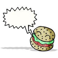 cartoon burger with speech bubble