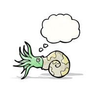 cartoon nautilus squid with thougth bubble