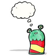 cartoon little alien with thougth bubble