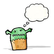 cartoon little alien with thougth bubble N3