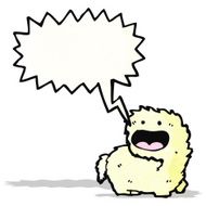 friendly cartoon monster with speech bubble