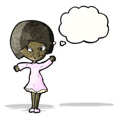 cartoon woman with thought bubble N39