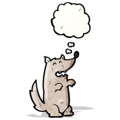 cartoon wolf with thought bubble N27