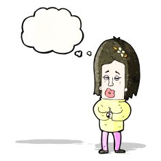 cartoon worried woman with thought bubble N87