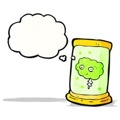 cartoon brain floating in jar N2