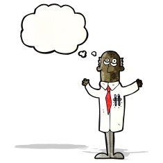cartoon doctor with thought bubble