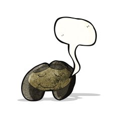 cartoon child's drawing of a girl with speech bubble