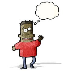 cartoon waving man with thought bubble N44