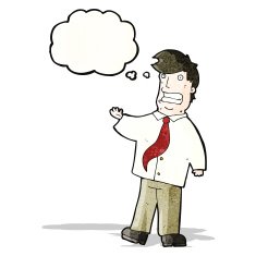 cartoon salesman with thought bubble N12
