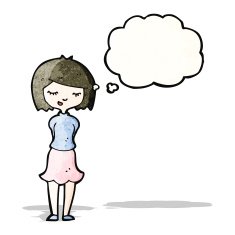 shy woman with thought bubble cartoon