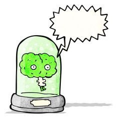 cartoon talking brain in jar
