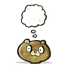 cartoon puppy face with thought bubble