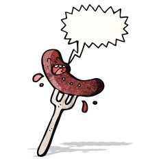 sausage speared on fork cartoon