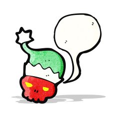 skull in christmas hat cartoon