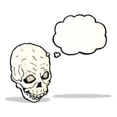 cartoon skull with thought bubble N35