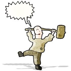 cartoon man with huge wooden hammer