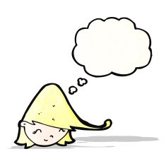 cartoon girl's face with thought bubble
