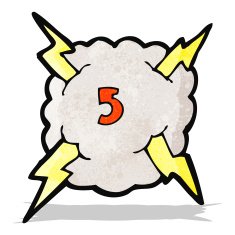 cartoon thunder cloud with number five