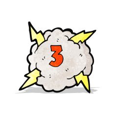 cartoon thunder cloud with number three