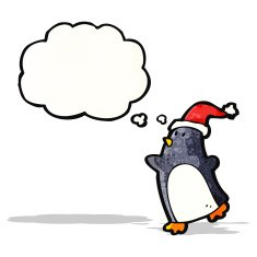 cartoon christmas penguin with thought bubble N4