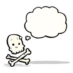 skull and crossbones with thought bubble