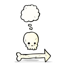 cartoon pointing arrow skull