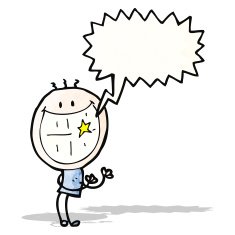 cartoon grinning man with speech bubble N102