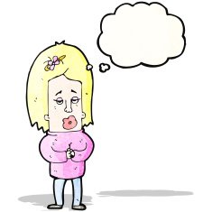 funny cartoon woman with thought bubble