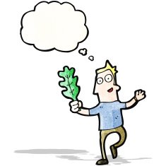 cartoon man with leaf dancing