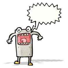 cartoon funny robot with speech bubble N102