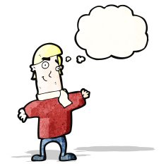 cartoon friendly man with thought bubble N23
