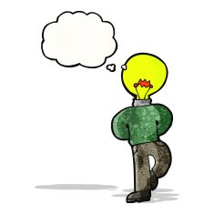 cartoon man with light bulb head