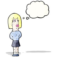 cartoon ugly woman with thought bubble
