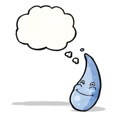 cartoon raindrop with thought bubble