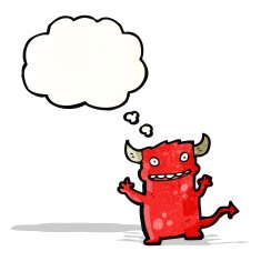 cartoon little devil with thought bubble N24