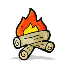 cartoon burning wood logs